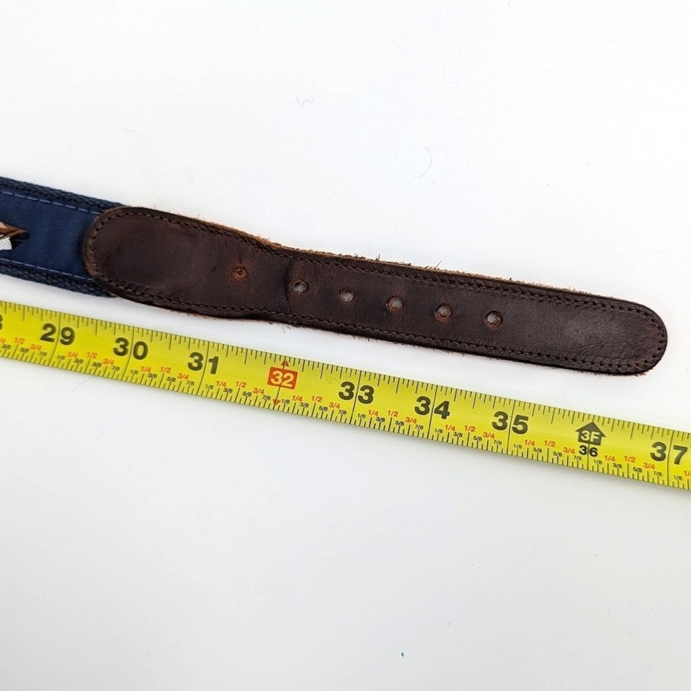 Preston Leather Products Mens Duck Goose Embroidered Belt Navy Blue Brass 34 - Picture 8 of 8